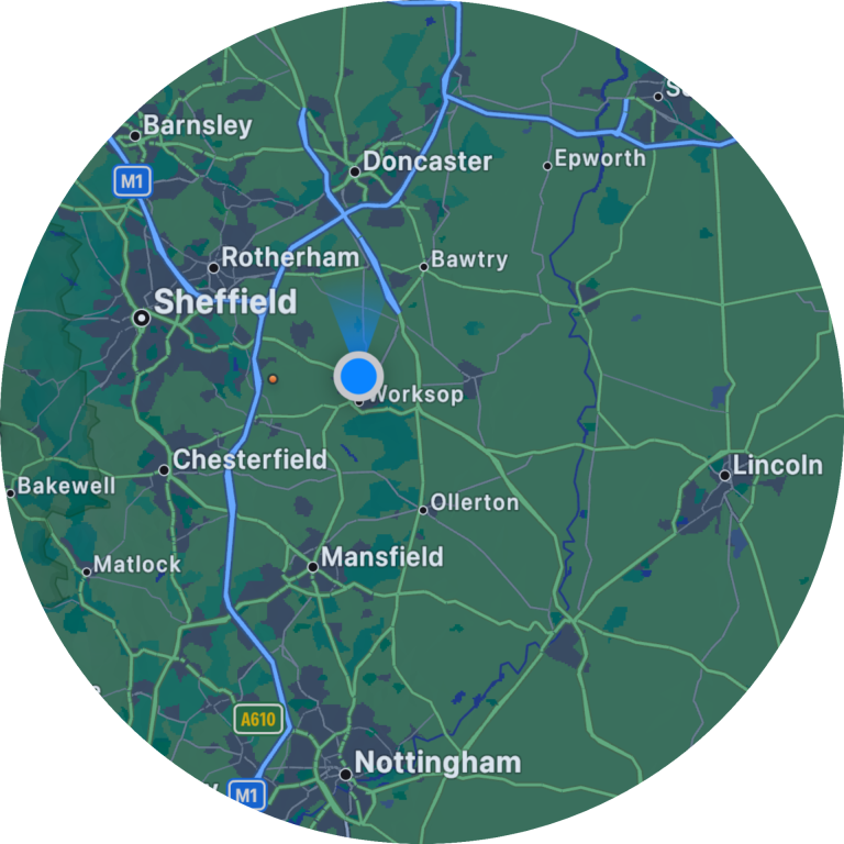 Map showing the areas we cover around nottinghamshire, south yorkshire, lincolinshire and derbyshire and surrounding regions in the UK.